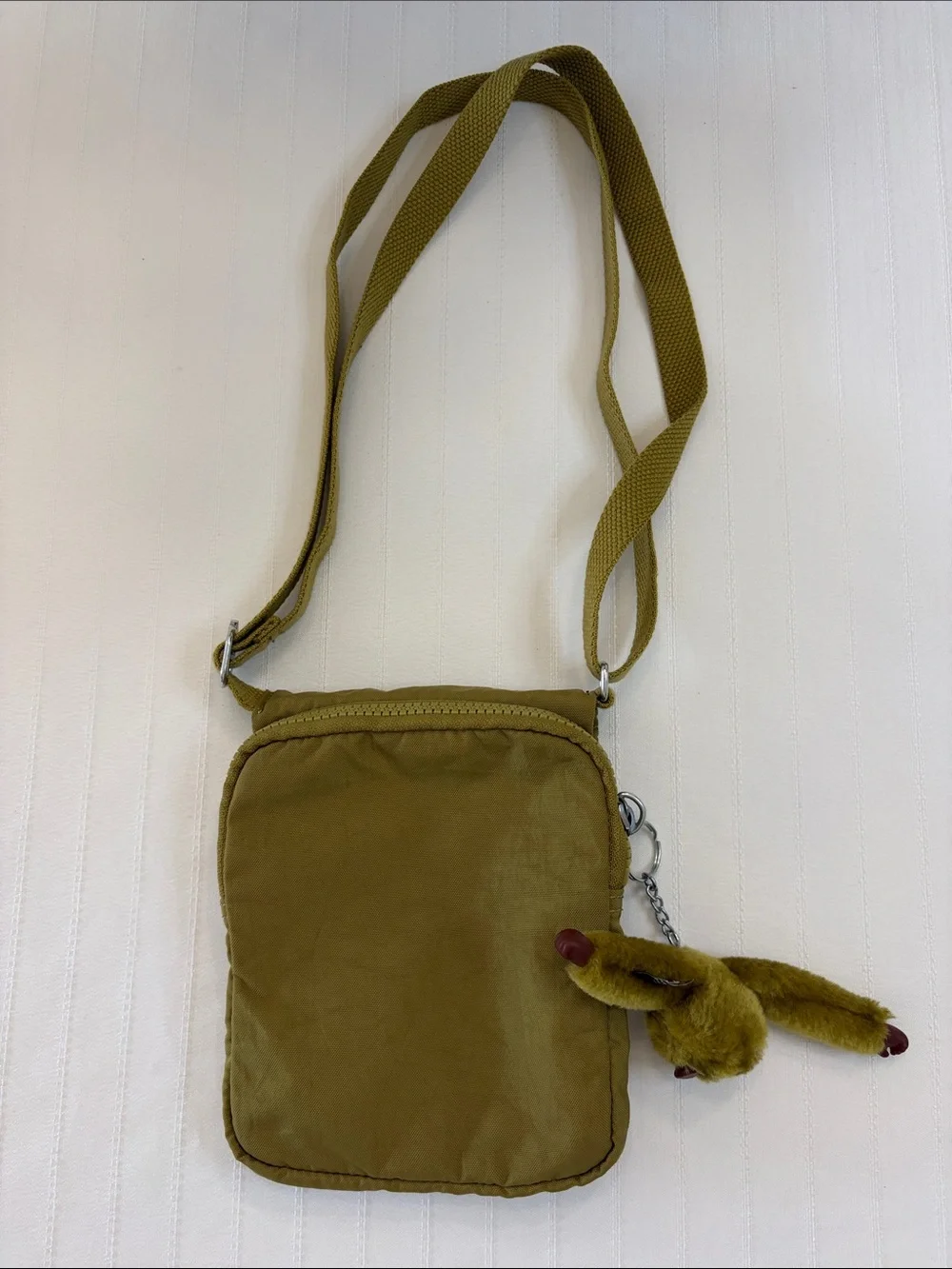 Kipling Olive Green Nylon Crossbody with Monkey Charm